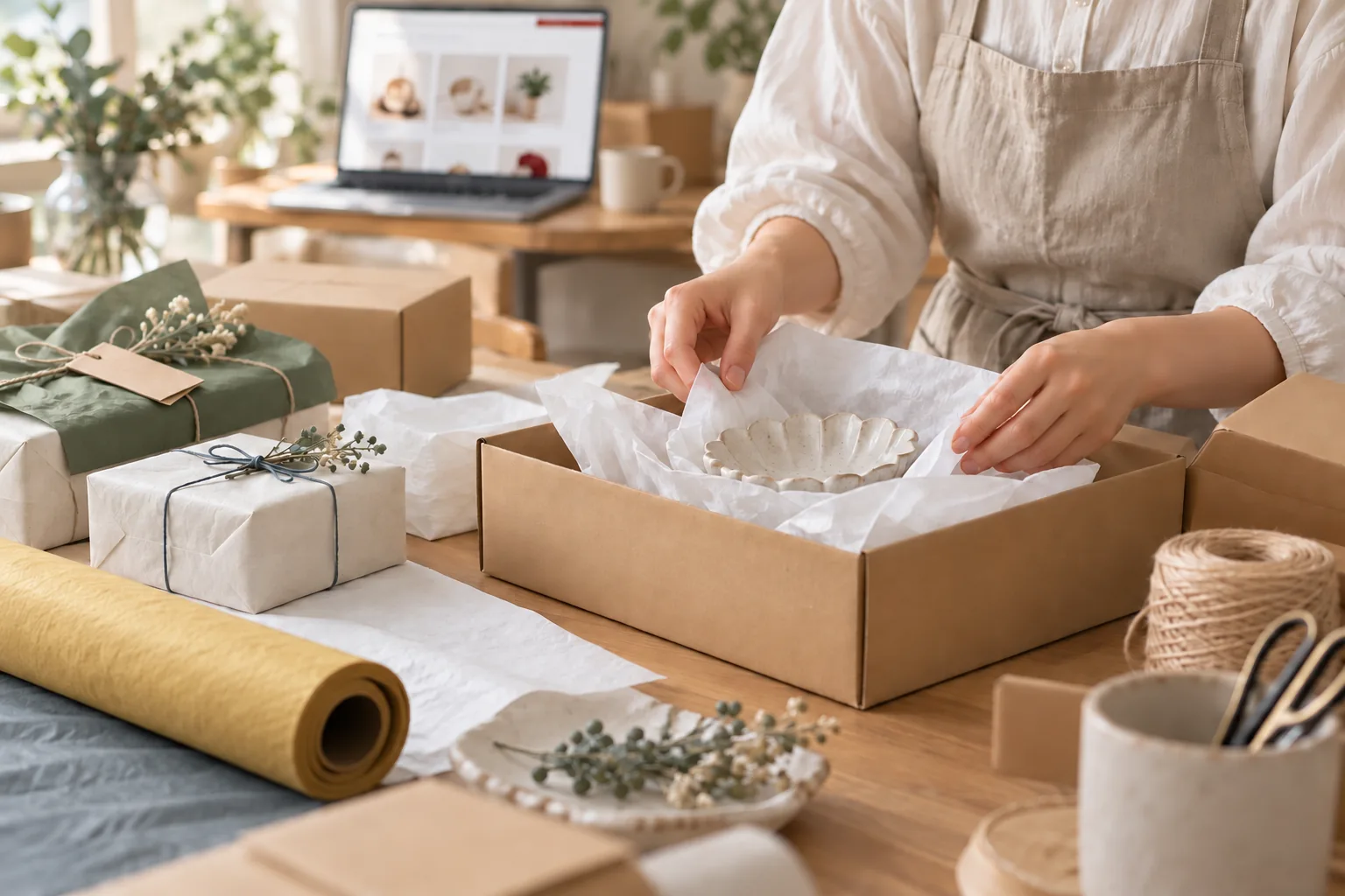 商品を梱包し、お客様へ届けるイメージ